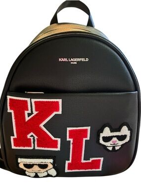 NWT Karl Lagerfeld Paris Varsity Patch Mini Backpack Black Red